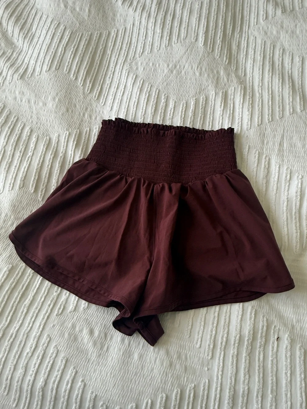 Aerie Burgundy Smocked High-Rise Athletic Shorts